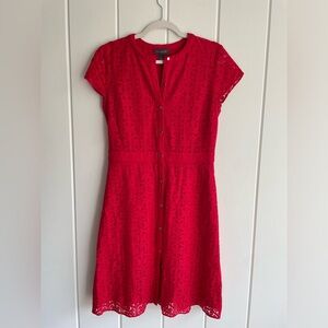 The Limited Red Eyelet Lace Dress Size 4 A-Line Button Front Feminine Summer